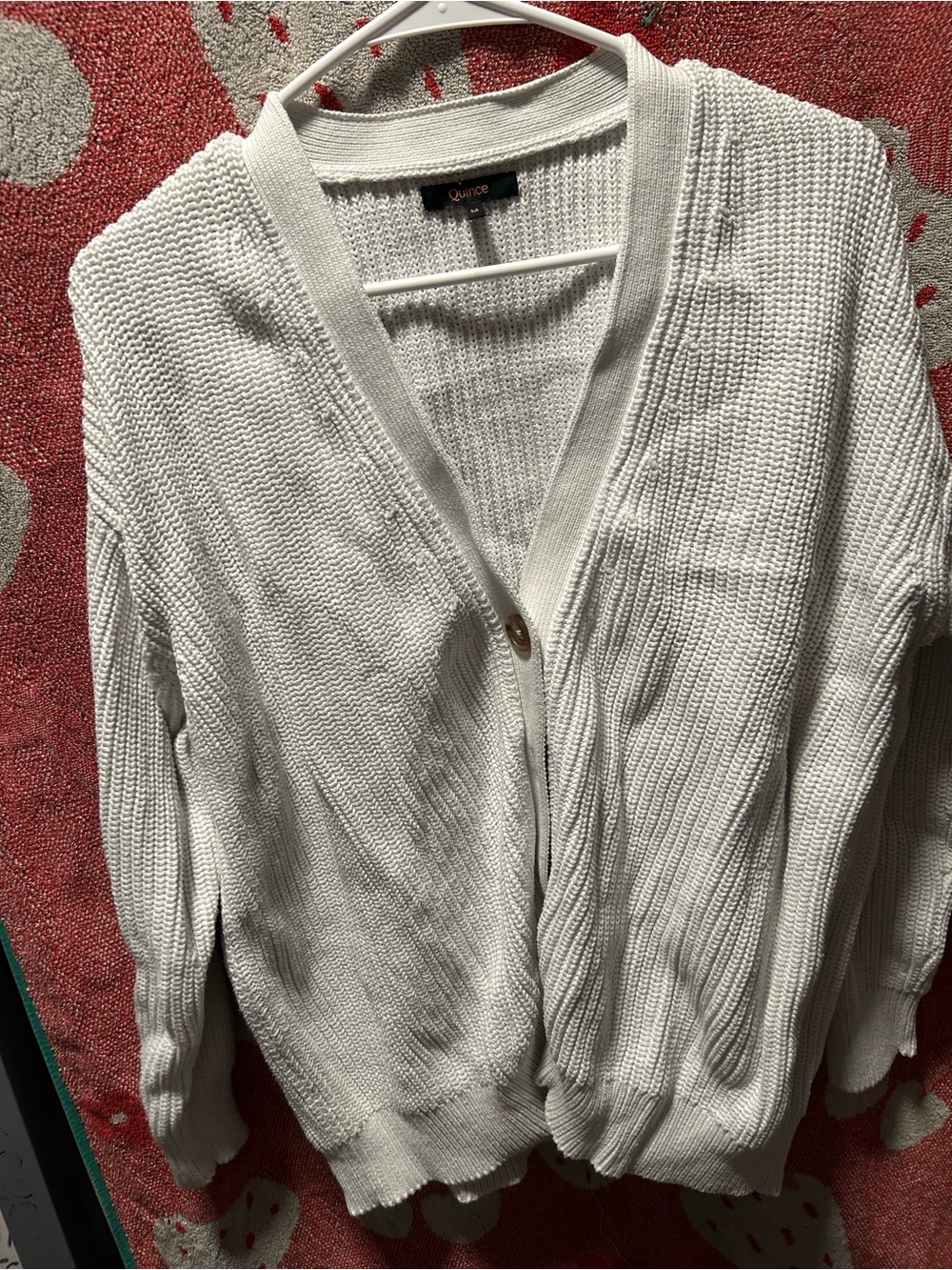 Quince 100% Organic Cotton Oversized Boyfriend Cardigan Sweater - white  Size M